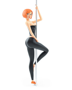 3d sexy girl holding pole dance bar