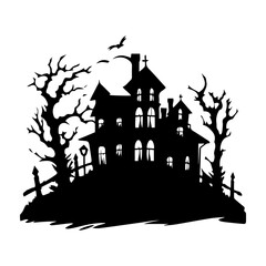 Fototapeta na wymiar Silhouette of vampire castle Scary ghost house on Halloween night. 