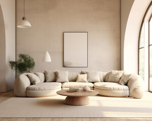 Style interior modern home living beige design furniture minimal apartment room sofa