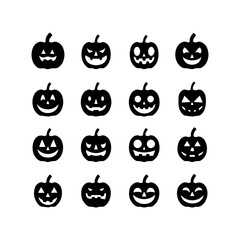  Funny Halloween pumpkin silhouette collection. Vector illustration isolated on a white background 