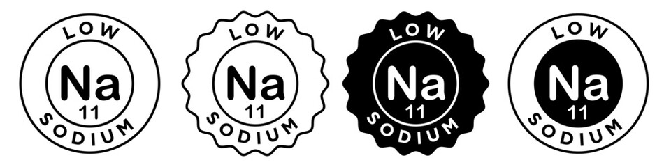 Low sodium icon. Na 11 salt free food product for dieting symbol. Healthy meal for fitness badge sticker vector.