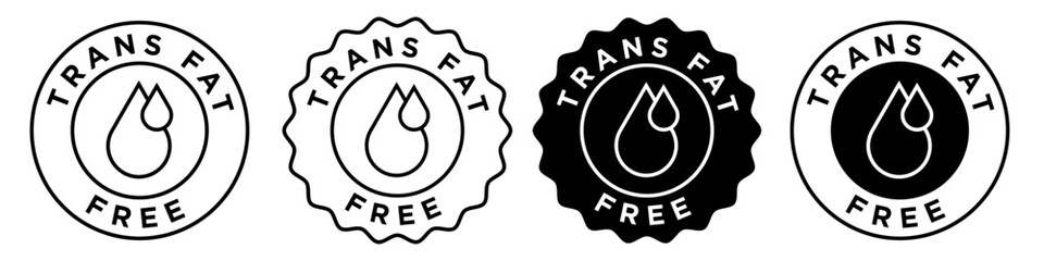 trans fat free icon. No cholesterol oil product packaging symbol. Non fatty dietary food vector.   - obrazy, fototapety, plakaty