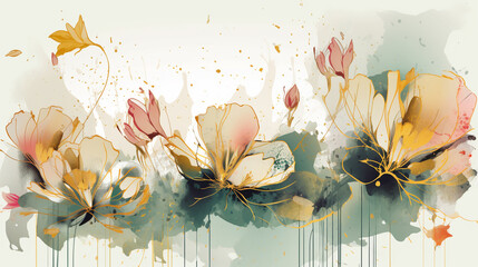 Grunge floral background with watercolor splashes and blots generative ai