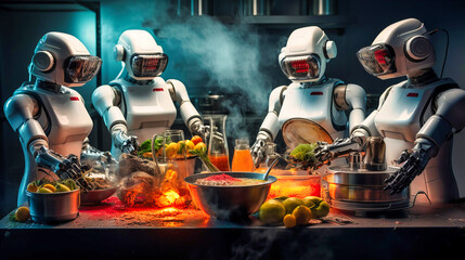 Culinary Robots, Mastering the Art of Cooking - obrazy, fototapety, plakaty