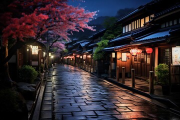 Fototapeta premium 日本の京都風の夜の町並み（京都・奈良・寺院・神社）