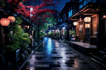 Fototapeta na wymiar 日本の京都風の夜の町並み（京都・奈良・寺院・神社）