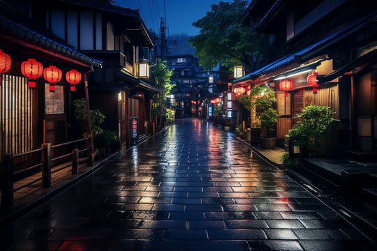 日本の京都風の夜の町並み（京都・奈良・寺院・神社）