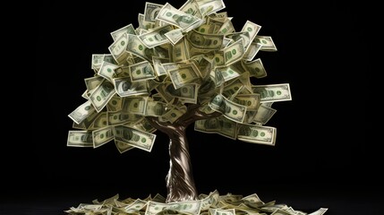 An eye-catching illustration of a tree growing money bills as leaves, symbolizing wealth, prosperity, and financial growth. Generative AI