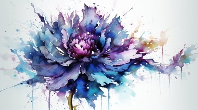 Watercolor floral background with blue flowers. Hand drawn illustration. generative ai