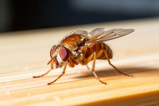 Makroaufnahme einer Fruchtfliege, Obstfliege, Taufliege, Bohrfliege