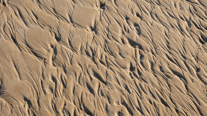 Abstract patterns in sand created by wind and water