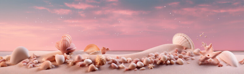 Obraz na płótnie Canvas shell nature banner ocean tropical sand beach holiday sea summer. Generative AI.