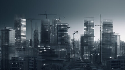 Architectural landscape of a modern city with cranes and skyscrapers generative ai