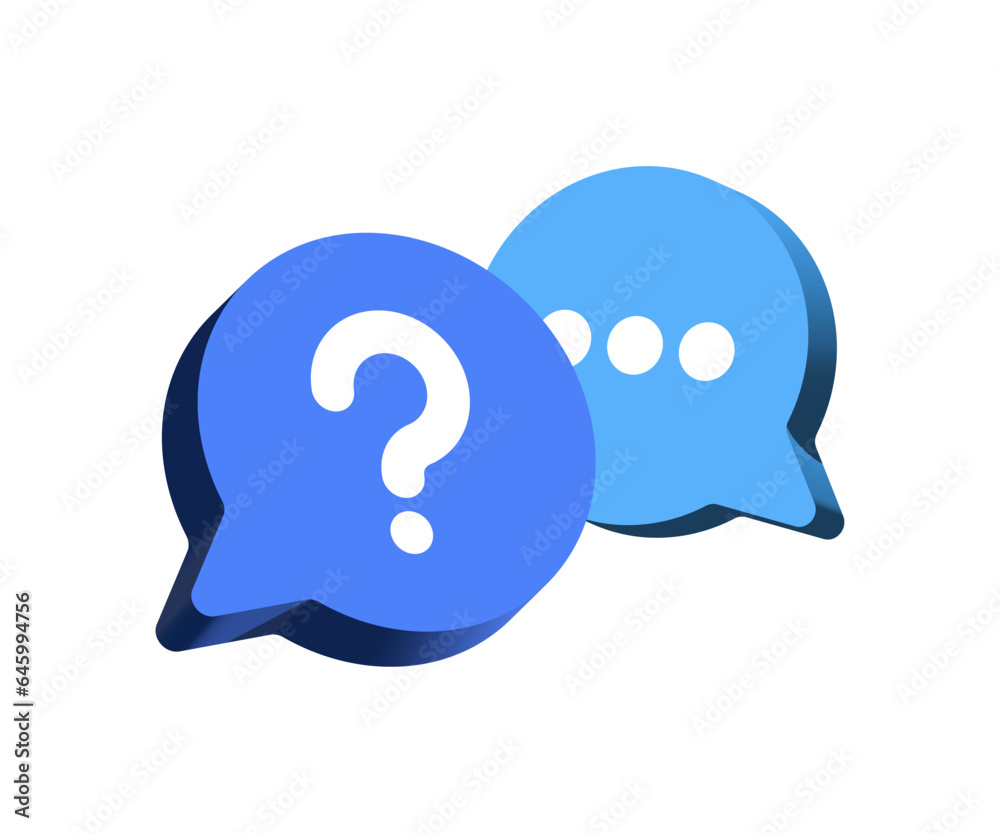 Fototapete 3d question mark icon in speech bubble. 3d chat message speech bubble icon symbol , ask faq icons ; help, support, service - talk message Bubble chat speech text box icon , communication background