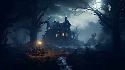 Fototapeta na wymiar Enigmatic Haunted House: Mysterious Mansion in the Woods