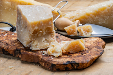 Cheese collection, 60 months old hard yellow Italian cheese parmesan or parmigiano reggiano
