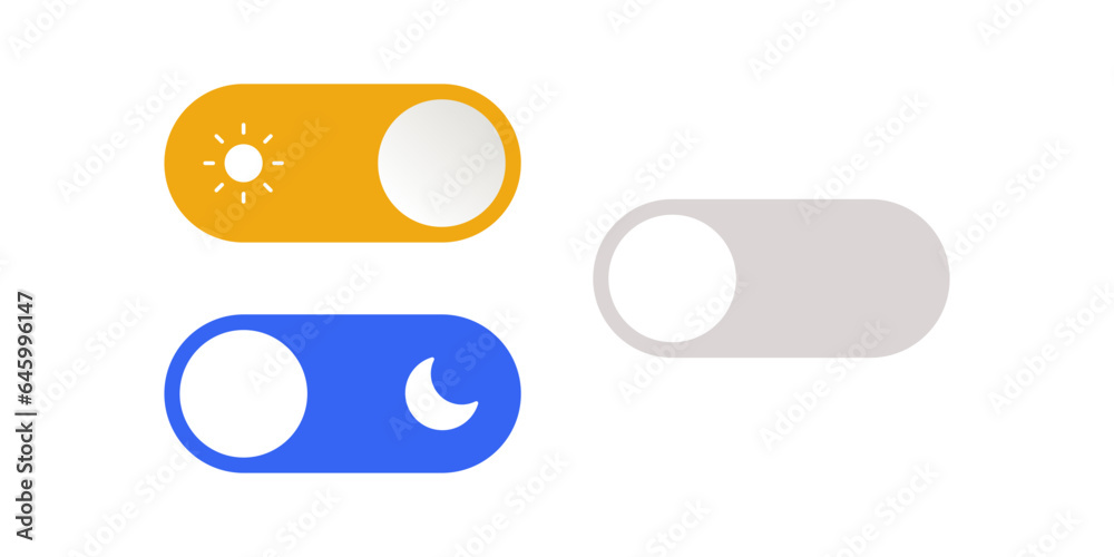 Poster On Off toggle switch buttons, day and night icon switch toggle - dark mode, light mode switch button - On Off or Light and Dark Buttons - Sun and moon symbols with enable or disable button