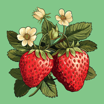 strawberries vector flat image vintage
