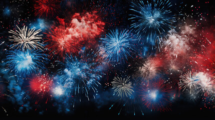Sparkling red blue white celebration fireworks