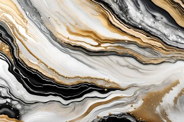 ( ivory, white, silver,black)  Painting from liquid acrylic or watercolor with an abstract pattern Agate ripple pattern. Gold powder. liquid marble art. color texture