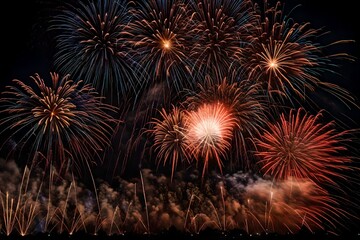 Vibrant colors illuminate exploding firework display at night