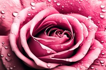Close up of fresh pink rose flower with water drops