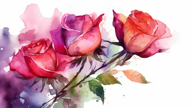 Watercolor painting of a rose on a grunge background. generative ai