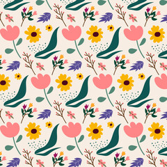 Seamless childish pattern with cute hand drawn flower. for fabric, print, textile, wallpaper, apparel