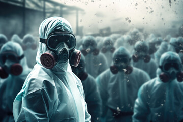 Scientist Doctor in Hazmat Suit and Mask, Virus Protection, Contagions, COVID, Flu, Outbreak, Ebola, African American Man, Woman, Generative AI