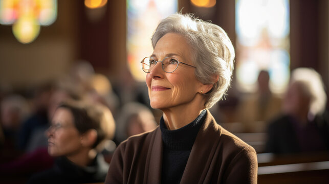Female parishioner in a church