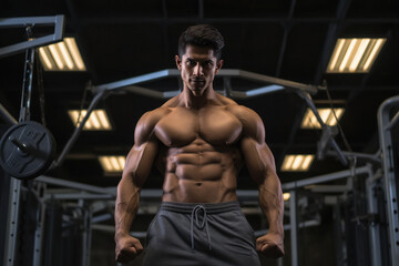 Fototapeta na wymiar Young indian bodybuilder man at gym