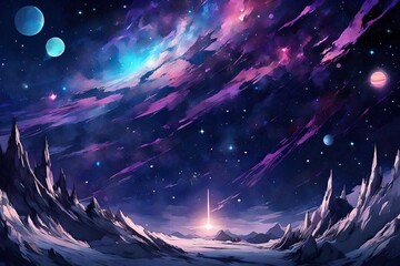 galaxy with beautifly colours, add planet and stars, anime style, relaxing
