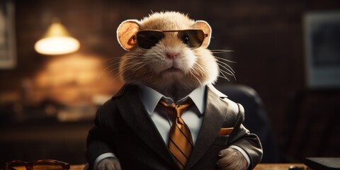 Hamster businessman on blurred background