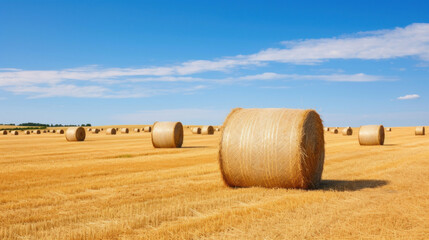 Round straw bales on farmland
