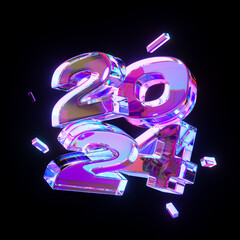 2024 glass numbers with colorful reflections. 3d rendering illustration.