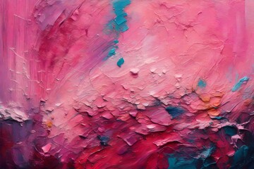 Pink oil painting. Color texture. Brushstrokes of paint. Colorful canvas.
