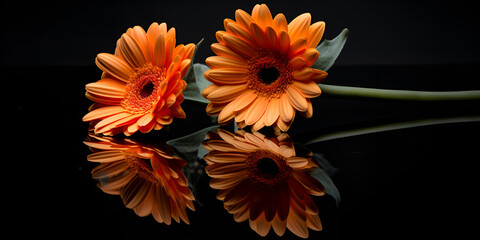 Beautiful orange flower Gerbera daisy on black background. - Powered by Adobe