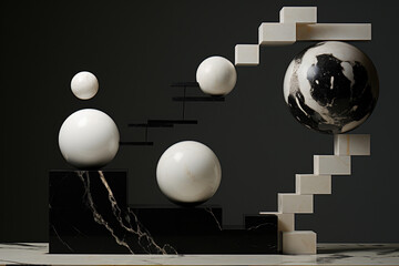 Still life podium balls black and white marble generative ai