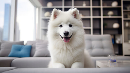 Contemporary living with a Samoyed companion.