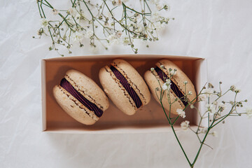 Exquisite French dessert macaroon with filling