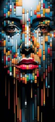 Pixel abstract of woman face for iPhone made with Ai generative technology, Person is fictional