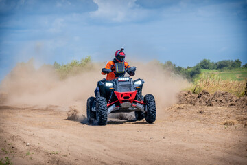 Amazing view on sandy active UTV. Extreme ride on 4x4