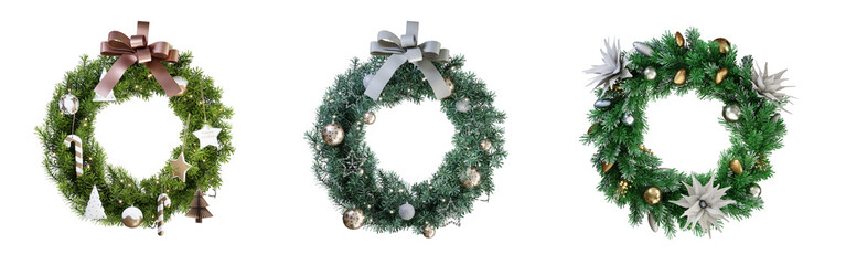 Fototapeta na wymiar Christmas wreaths isolated on transparent background. Christmas decoration. 3D render.