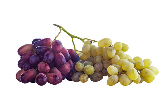 Red and white grapes on a white background