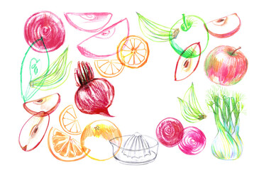 Hand drawn summer beet smoothie illustration