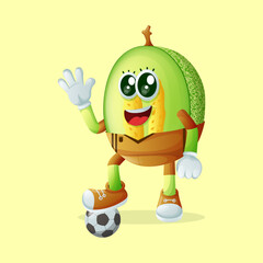honeydew melon character kicking a soccer ball