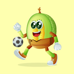 honeydew melon character kicking a soccer ball