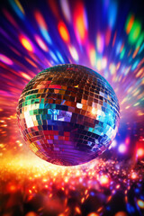 Fototapeta na wymiar Disco ball illustration, multicolor music background (events, flyers etc.), with space for text