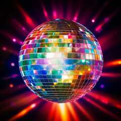 Disco ball illustration, multicolor music background (events, flyers etc.), with space for text