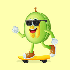 honeydew melon character skateboarding